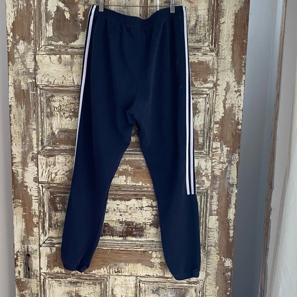 Adidas Men's Navy Joggers with White Stripes